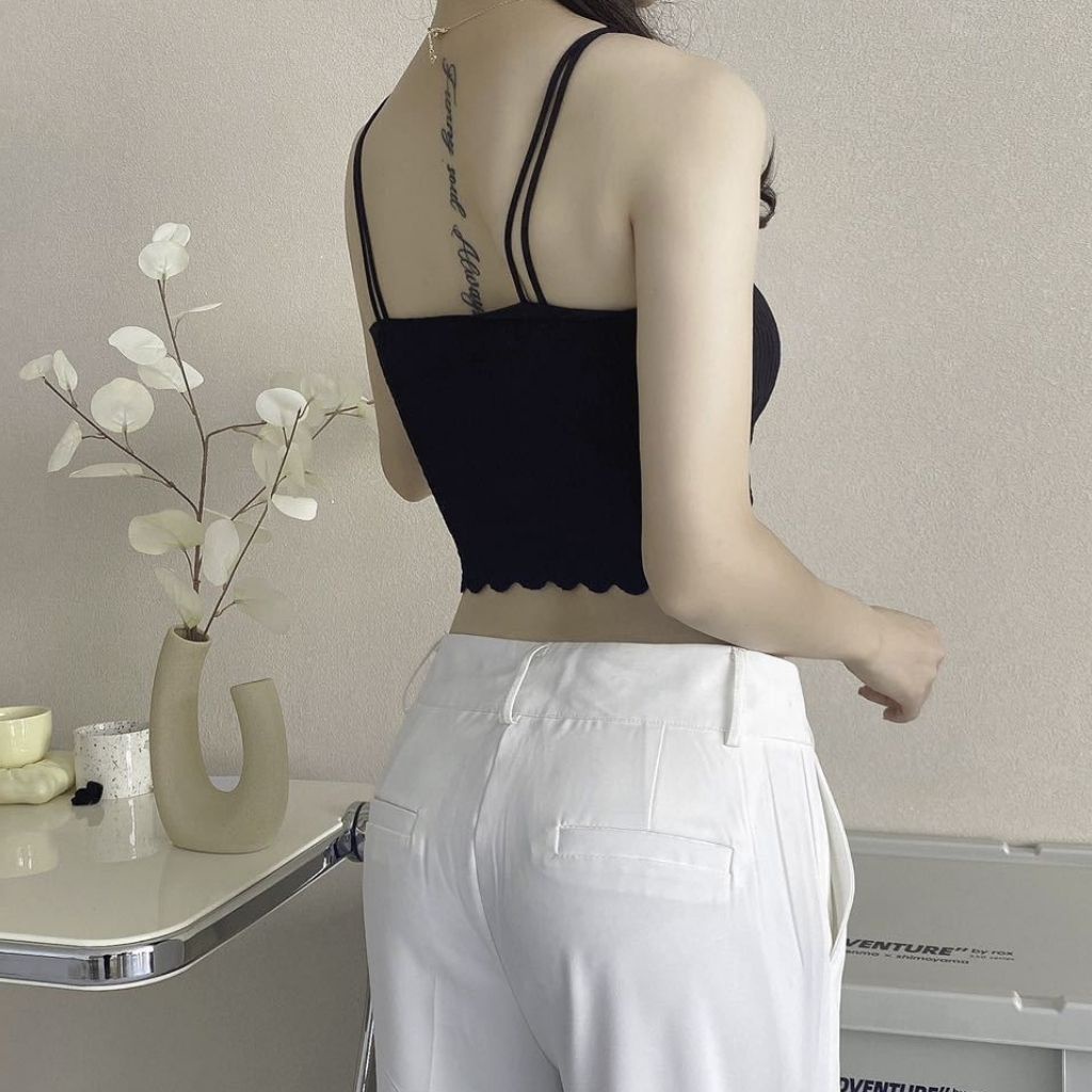 Áo bra nữ ren 2 dây gân tăm cao cấp đệm mút mỏng ôm ngực phong cách croptop cực xinh và dễ thương DEVARI B2122