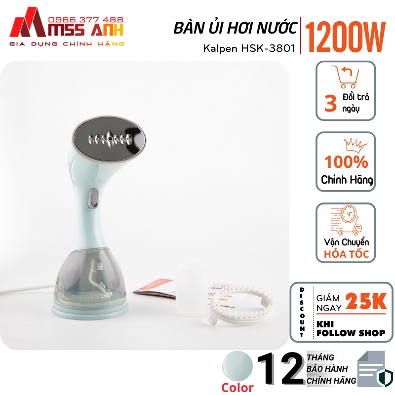 Bàn ủi hơi nước cầm tay thông minh Kalpen HSK-3801 , Bàn là hơi 1200W làm mềm và là phẳng mọi loại vải