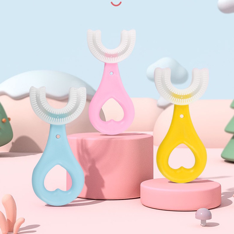 Bàn chải hình chữ u,bàn chải silicon cho bé tập đánh răng