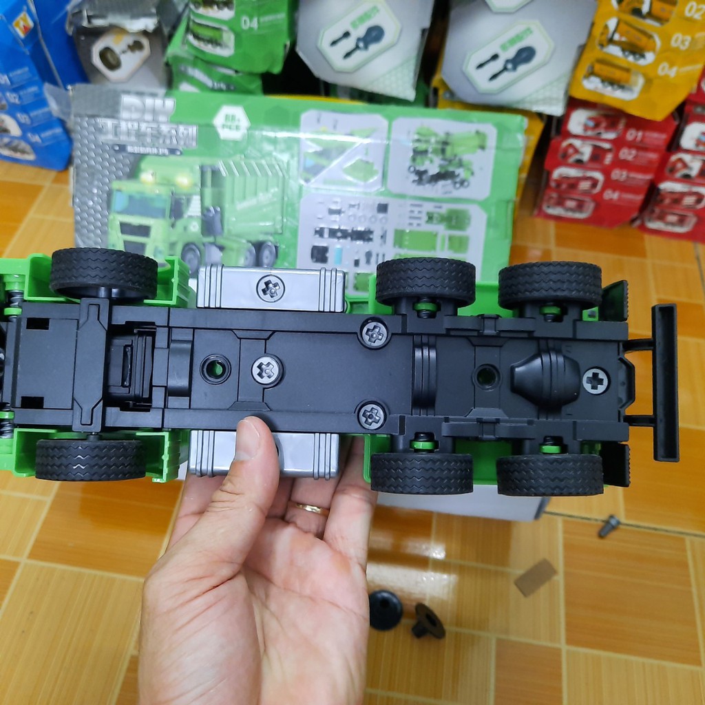 Đồ chơi xe rác mô hình lắp ghép 88 chi tiết xe ô tô đồ chơi trẻ em có âm thanh và đèn
