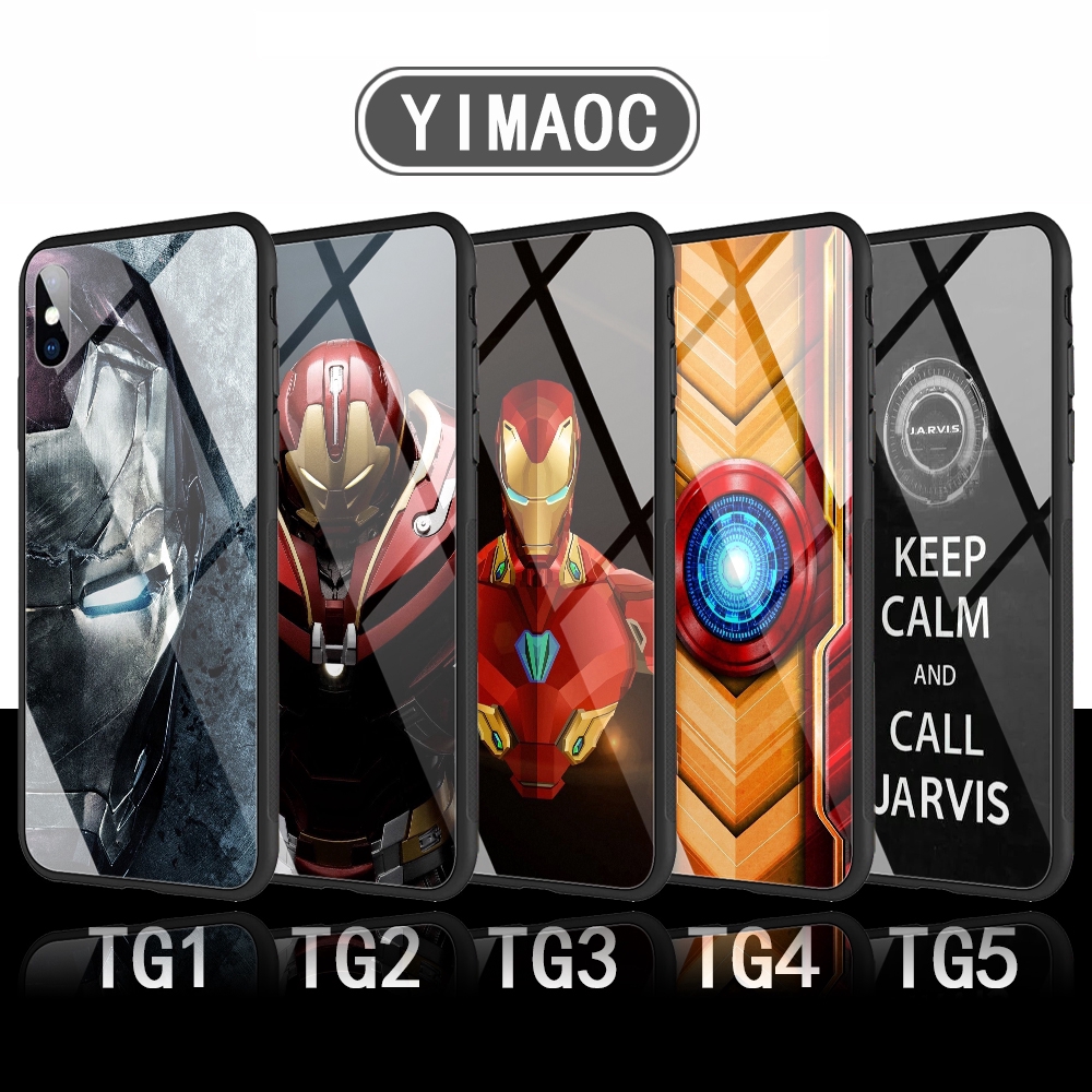 Ốp điện thoại silicon mặt kính in hình siêu anh hùng Iron man iPhone XS Max XR X 11 Pro 7 8 6 6S Plus