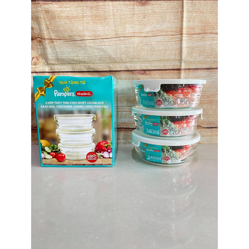 Set 3 hộp thuỷ tinh lock 340ml