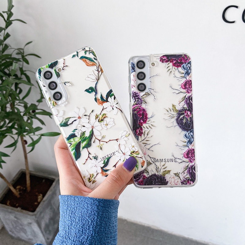 Clear flowers ốp lưng nhỏ tươi cho samsung galaxy a24 s23 fe s22 s21 s23 plus ultra note20 ốp lưng tpu siêu mềm kiểu cách
