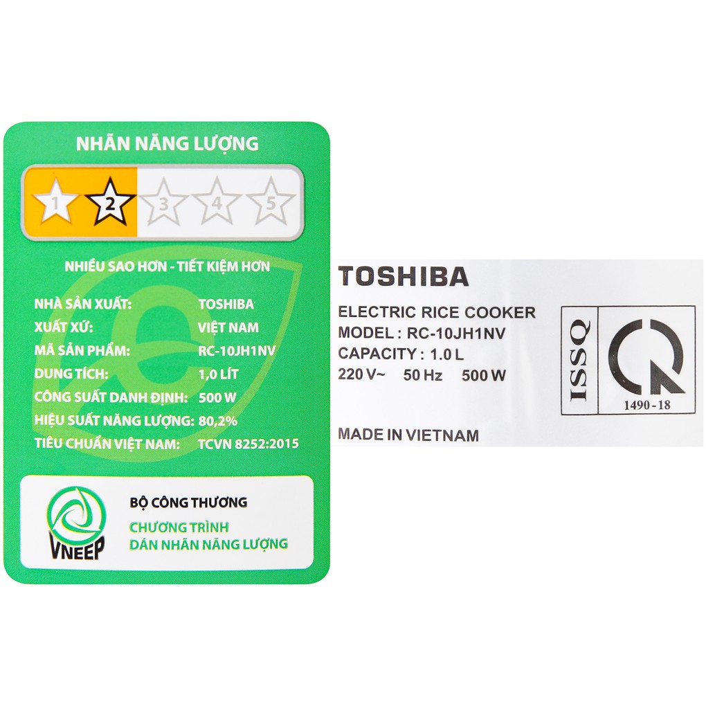 Nồi cơm điện 1 lít Toshiba RC-10JH1NV(P) (2 - 4 người ăn )