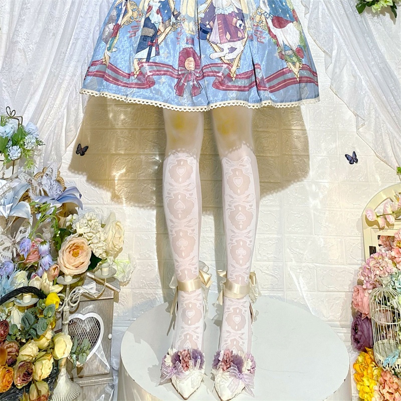 Xiangbao Quần Tất Lụa Trong Suốt Đính Nơ Trái Tim Phong Cách Anime Lolita Nhật Bản Cho Nữ
