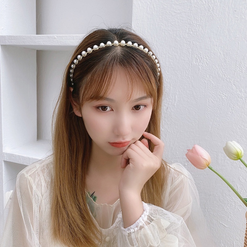 Băng Đô Cài Tóc Đính Hạt Ngọc Trai Giả Bằng Kim Loại Sang Trọng Cổ Điển Cho Nữ