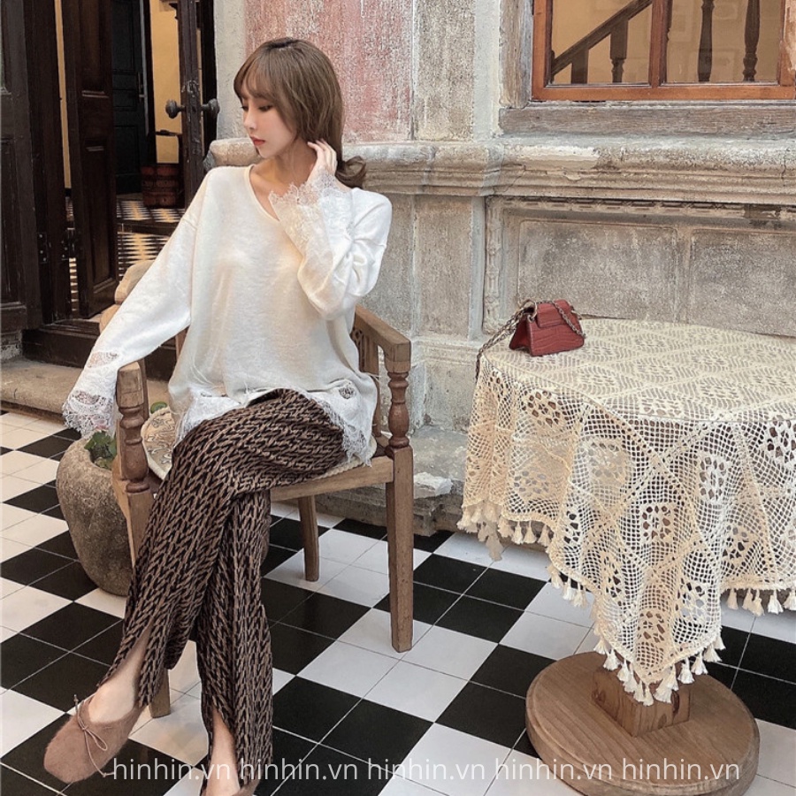 Set áo thun tơ tằm tay ghép ren+ quần thun lạnh hàn quốc siêu sang HS95