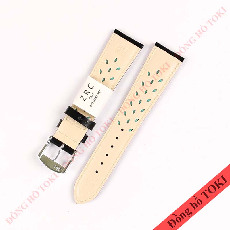 Dây da đồng hồ ZRC Pháp dòng KEY WEST da bê màu đen không vân bóng