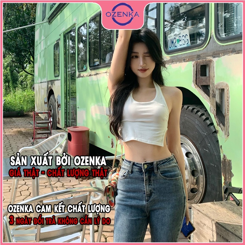 Áo ba lỗ nữ croptop ôm gợi cảm OZENKA , ao thun sát nách sẻ gấu hở lưng sang chảnh mặc đi chơi đi biển màu đen trắng