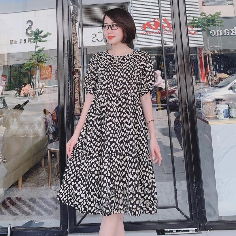 Đầm bầu ngắn tay M087 chất lụa hàn thời trang thiết kế freesize