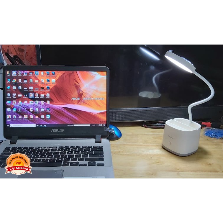 Đèn bàn Led Pin Sạc xịn hiệu Con én + dây sạc + củ sạc - Đèn học chống cận (kiểu hộp đựng bút)
