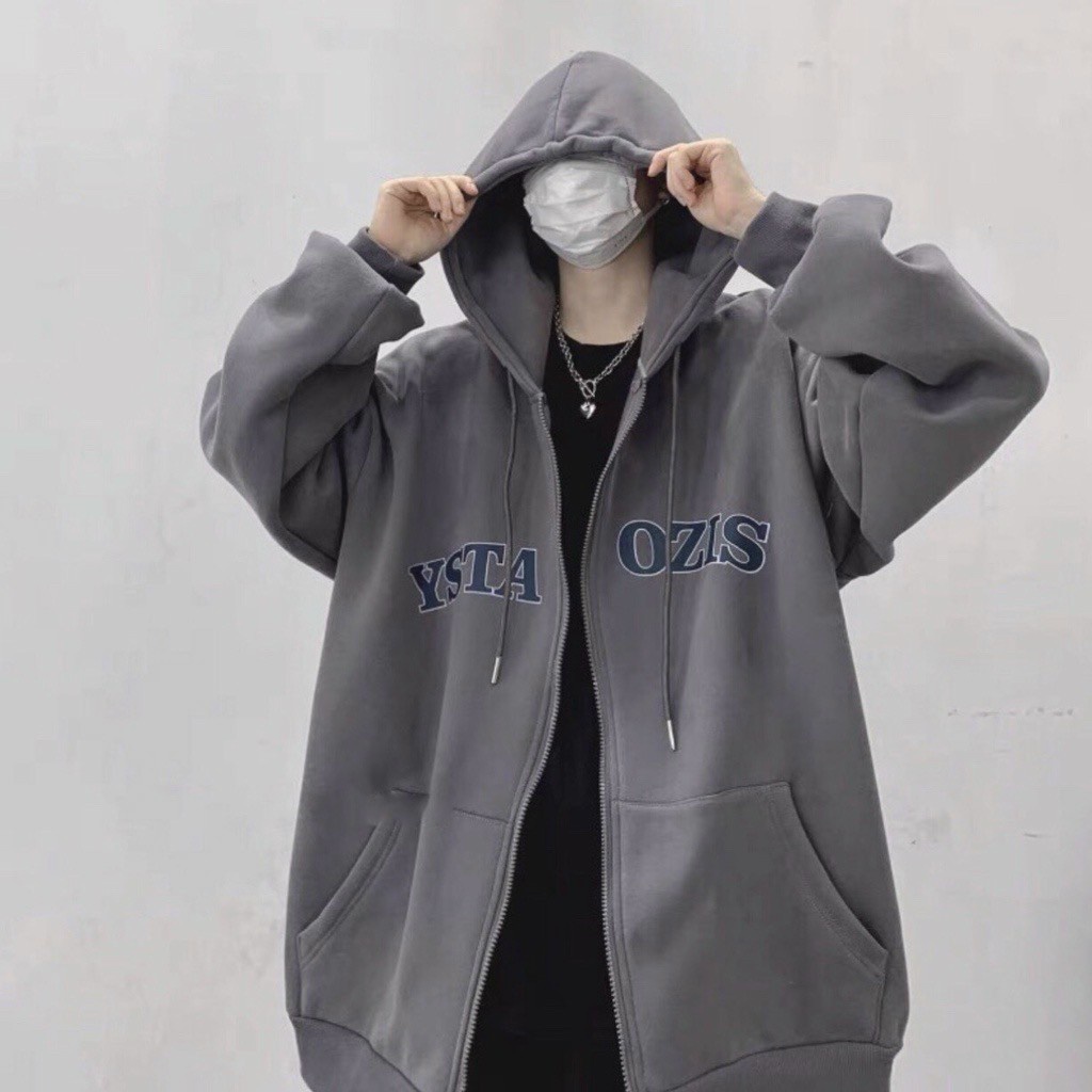 Áo Khoác Nỉ Có Nón Mũ 2 Lớp Tay Phồng Thụng Chữ YSTAOZIS - Hoodie Unisex Có Kéo Zip💖FREESHIP ĐẸP💖Hàn Quốc Cặp Nam Nữ