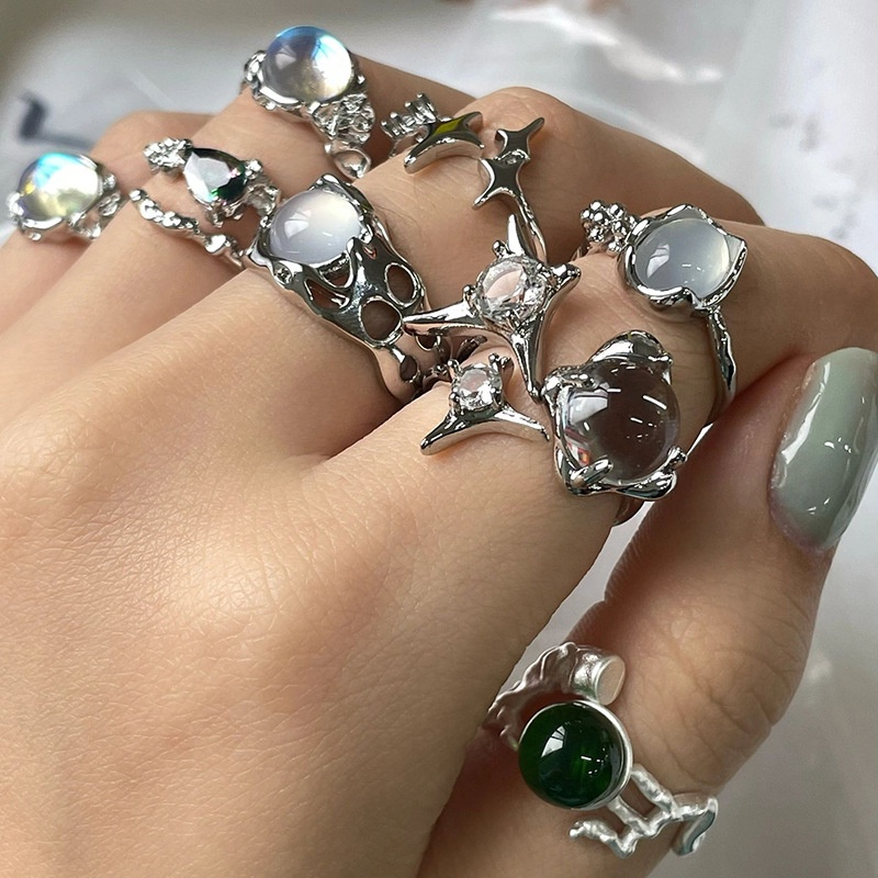 Nhẫn Hở Đính Đá Mặt Trăng Kiểu Pháp Cá Tính Cho Nữ