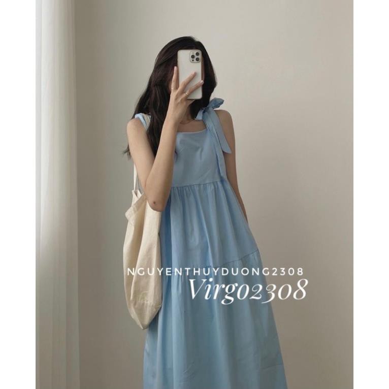 [Ảnh thật/Sẵn]Váy thô đũi dáng babydoll 2 dây nơ vai/Đầm thô đũi babydoll | BigBuy360 - bigbuy360.vn