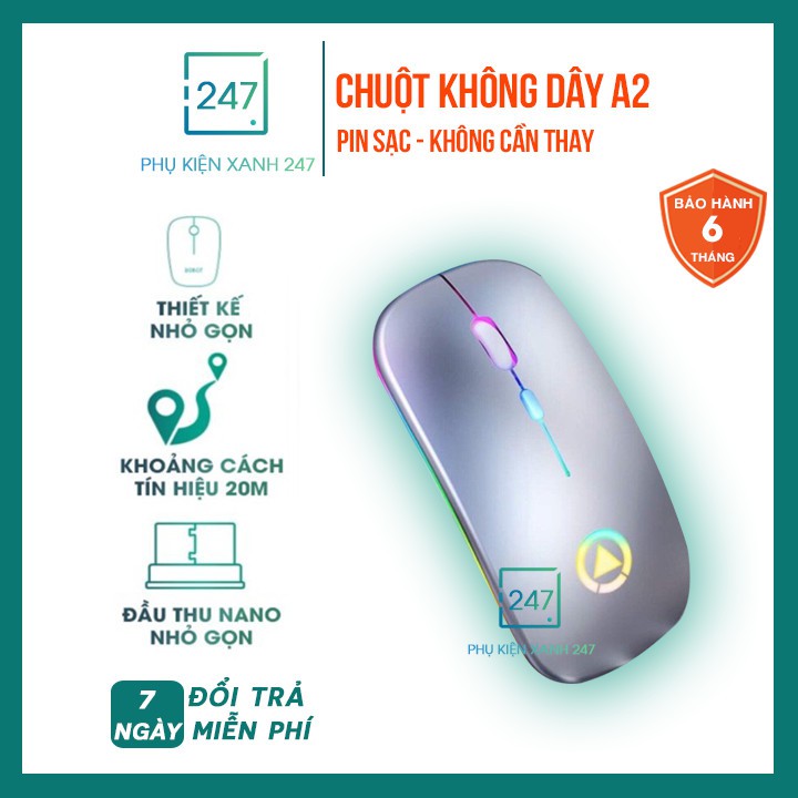 Chuột máy tính không dây đèn led chức năng 𝐏𝐈𝐍 𝐒𝐀̣𝐂 siêu chống ồn, thiết kế mỏng nhẹ - BH 1 ĐỔI 1