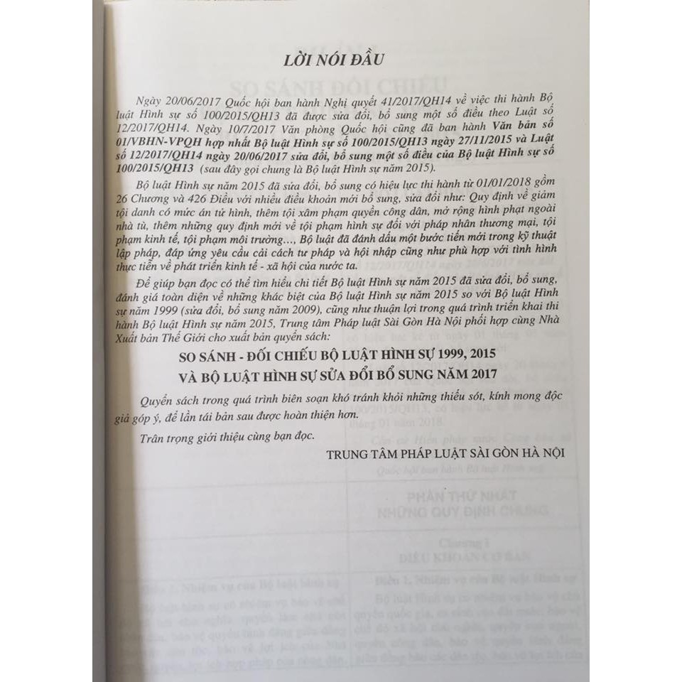 Sách - So sánh đối chiếu bộ luật hình sự 1999, 2015 và Bộ luật hình sự sửa đồi, bổ sung 2017