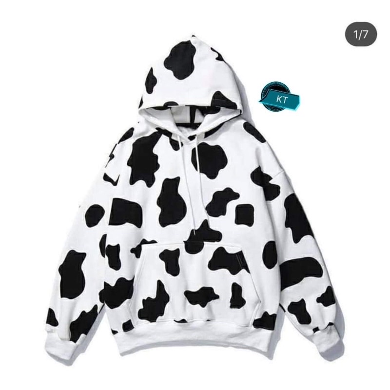 áo hoodie nỉ bông cotton loang bò sữa Kt