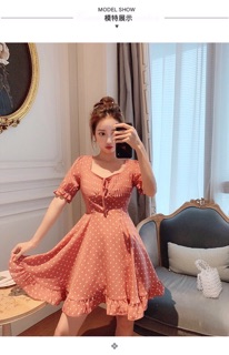 Đầm Chấm Bi Xoè Dấp Li