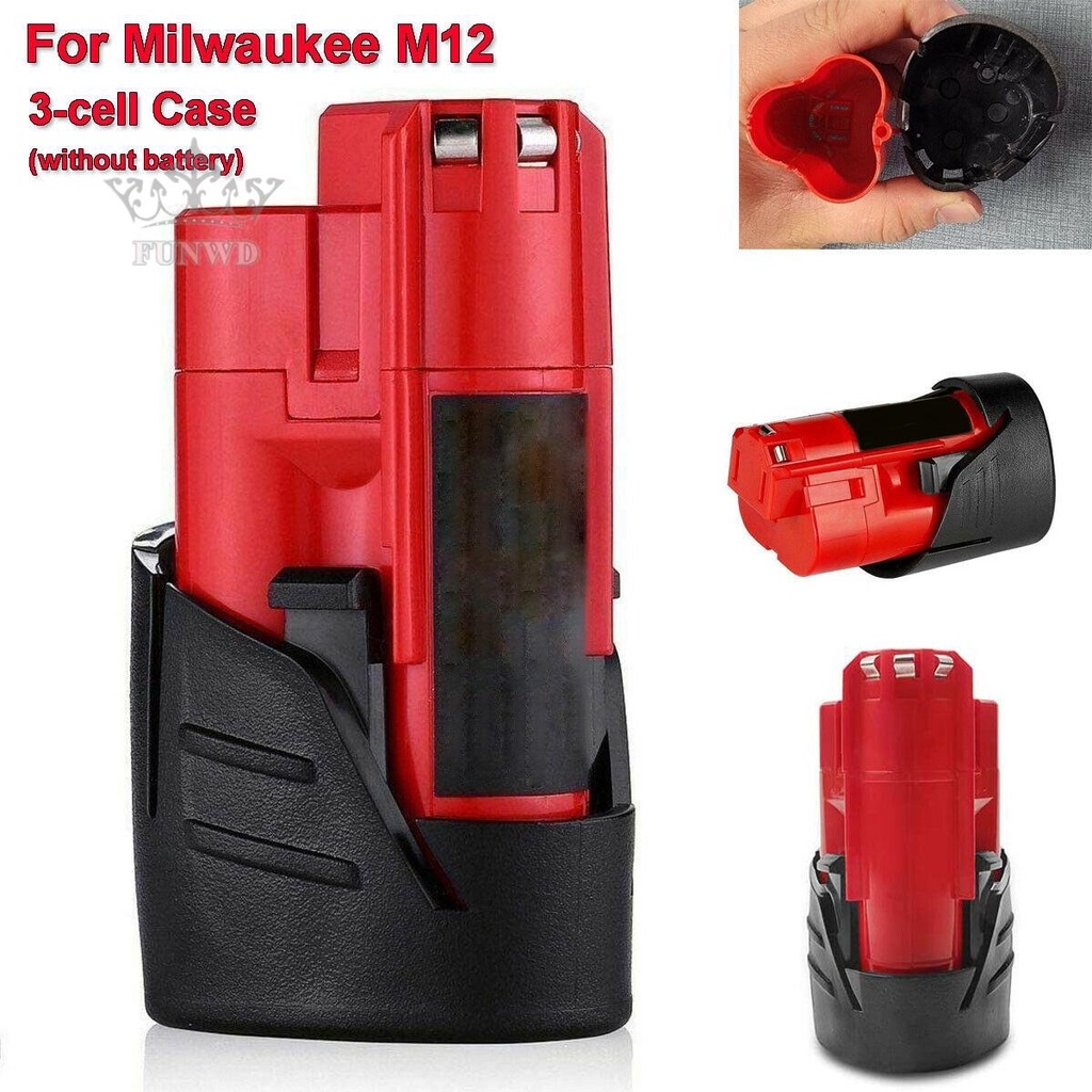 【FUNWD】4X M12 3 Cell Li-ion Battery Plastic Case Box Part Shell Tool For Milwaukee 12V