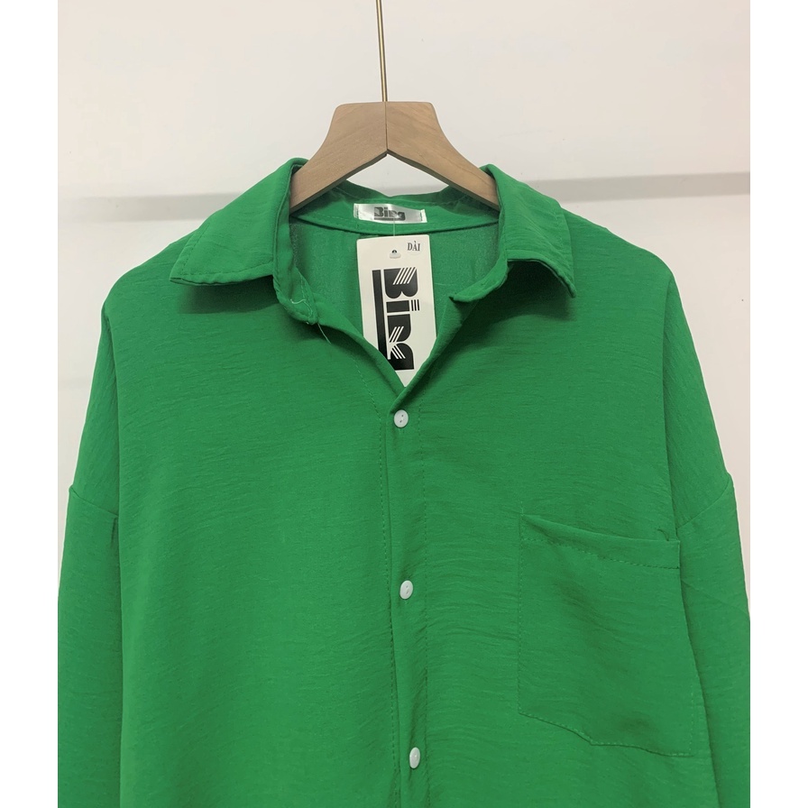 Áo sơ mi nữ vintage dài tay có túi ngực vải đũi cao cấp Bingshop