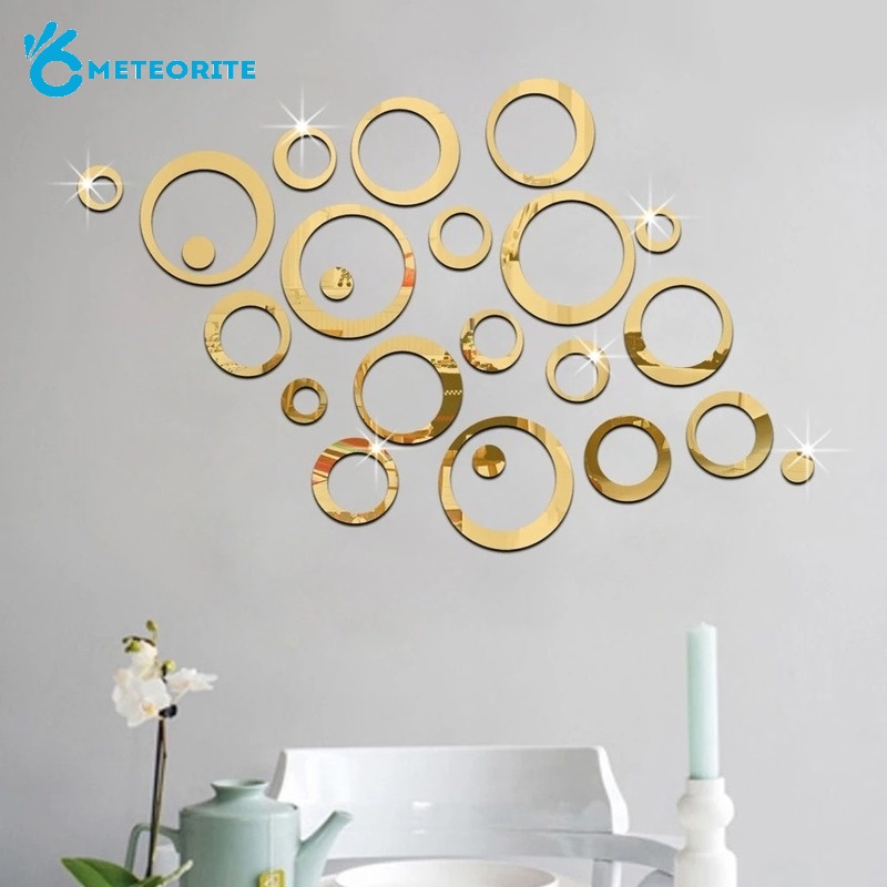 Bộ 24 Miếng Dán Tráng Gương Hình Tròn 3D Bằng Acrylic Trang Trí Nhà Cửa DIY