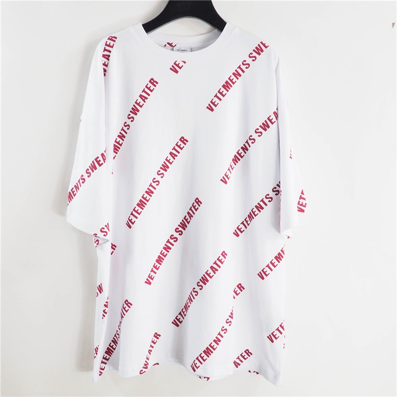 Áo thun cotton cổ tròn tay ngắn in chữ VETEMENTS đồ đôi