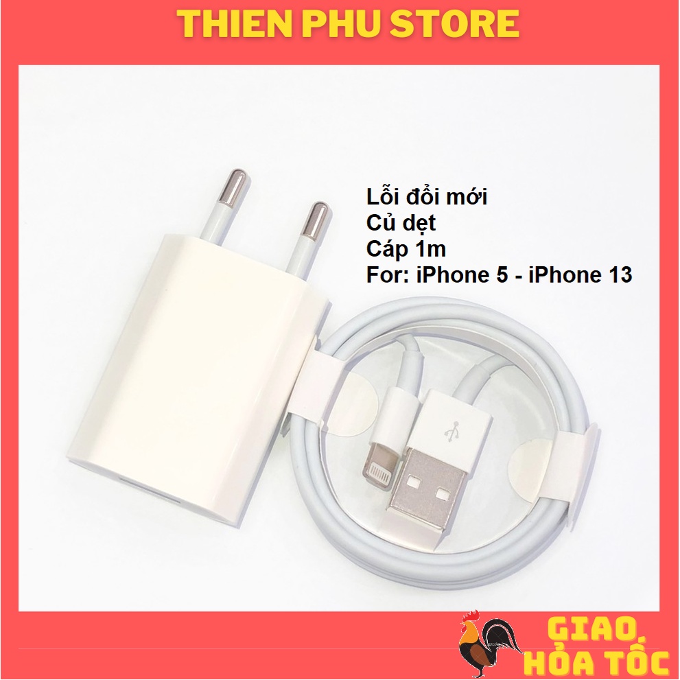 Bộ củ cáp sạc nhanh cho điện thoại iphone 5, 6, 7, 8, X, 11 cóc sạt dẹp dây dài 1m tương thích mọi iphone ThienPhuStore