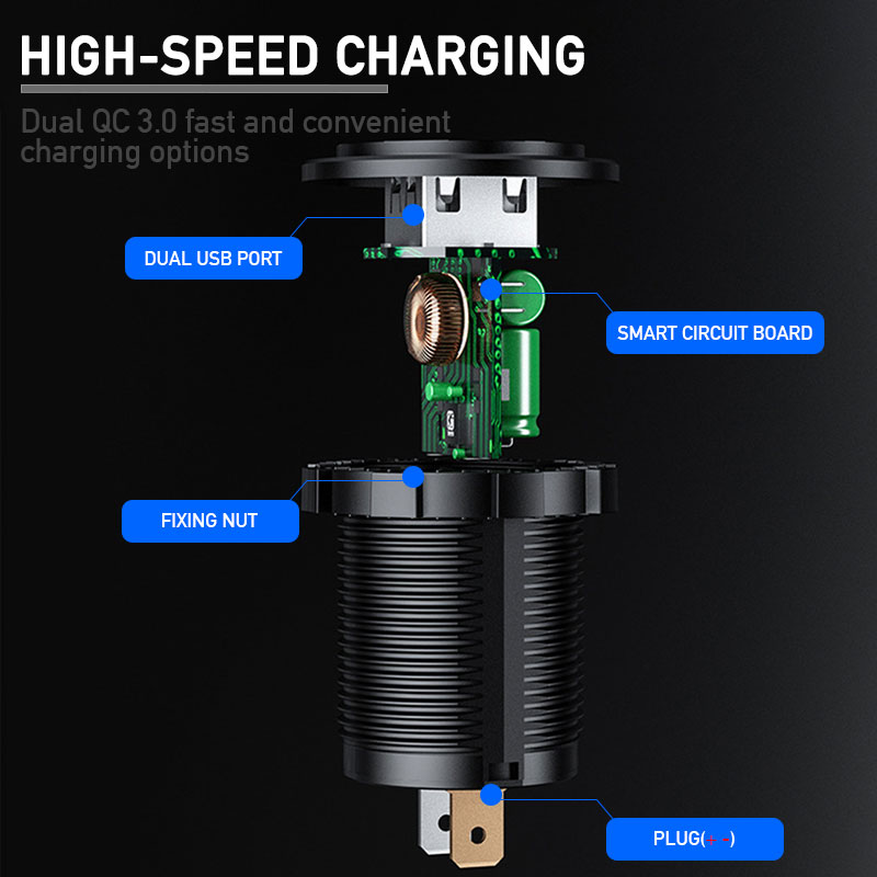 Ổ cắm tẩu thuốc lá BLALIONhai cổng USB QC3.0 12 24V có đèn LED tiện dụng cho xe hơi