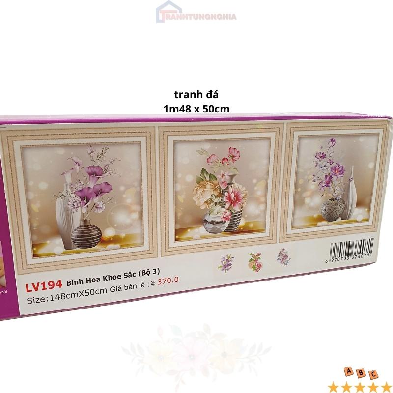 Tranh đính đá, tranh thêu chữ thập bình hoa bộ 3 bức