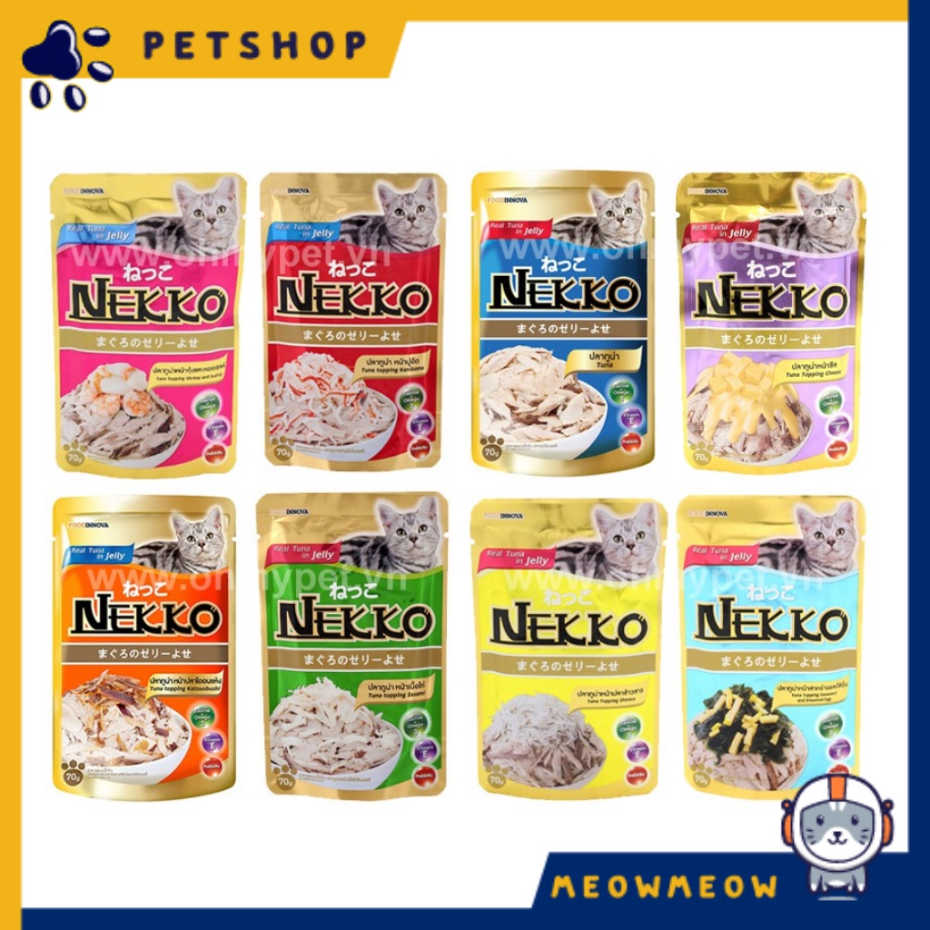 Pate cho mèo Nekko cá ngừ các dạng | Túi 70gr | Pate dinh dưỡng cho mèo lớn dạng thạch và dạng sốt.