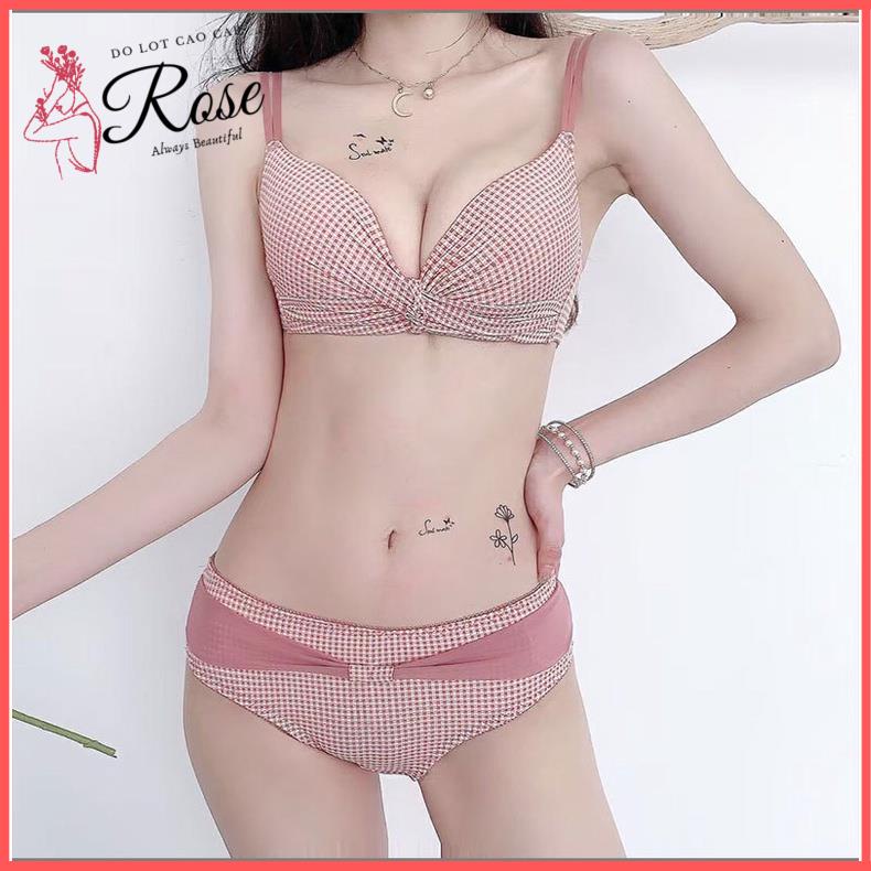 Áo lót nữ áo ngực nơ KHÔNG GỌNG họa tiết kẻ caro NÂNG ĐẨY NGỰC đệm dày MỀM ÊM siêu đẹp ROSE 970