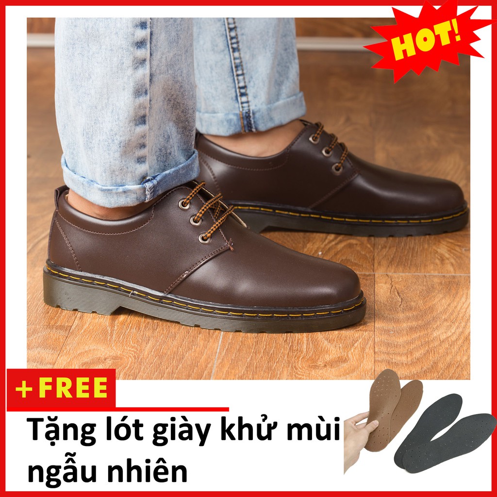 [Có Video Thật] Giày Boot Nam Cổ Lửng Đế Khâu Da Trơn Màu Nâu Phong Cách - M353-NAU(L)