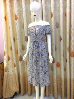 SỈ=LẺ Đầm maxi hoa trễ vai CC
