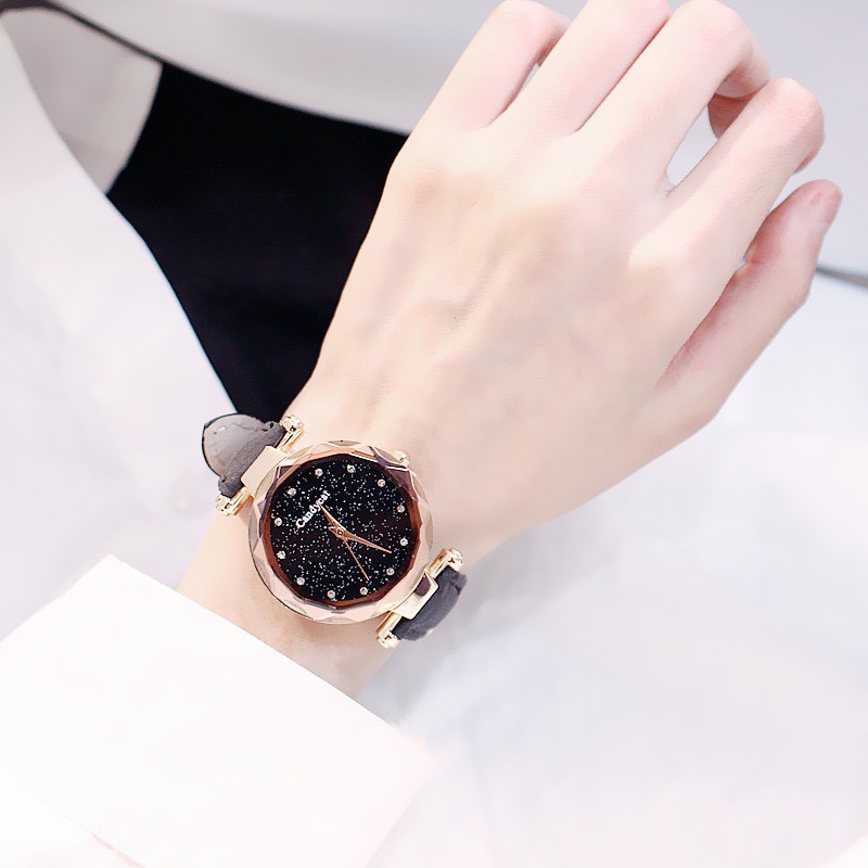 Đồng hồ nữ Dotime đeo tay dây da nhung mặt tròn cao cấp ZO21