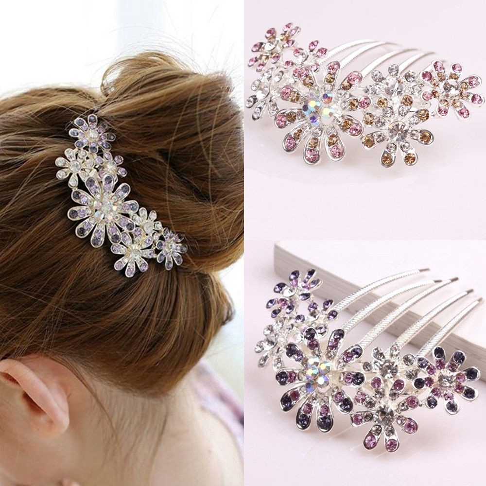 Trâm cài tóc hình bông hoa đính đá nhiều màu sắc xinh xắn cho nữ