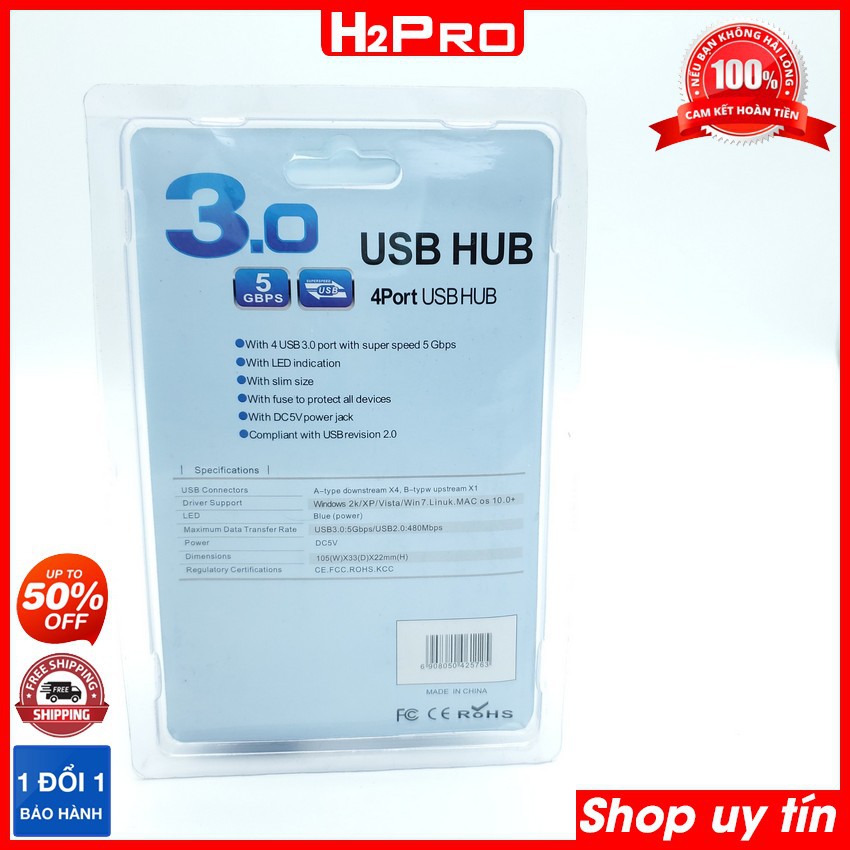 Bộ chia 4 cổng USB 3.0 H2PRO, dây dài 30cm, truyền tải tốc độ cao 5GBPS