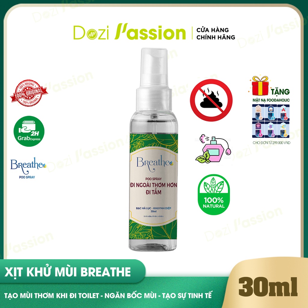 Xịt Khử Mùi Breathe Giúp Ngăn Mùi, Tạo Hương Thơm Khi Đi Vệ Sinh 30ml