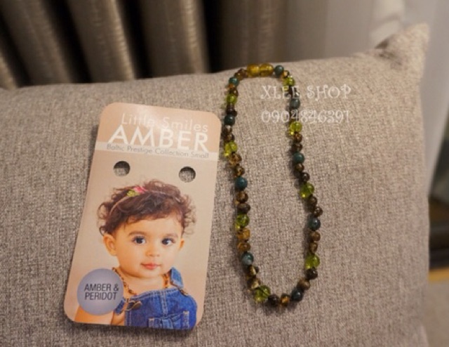 Vòng cổ Little Smiles Amber chính hãng Úc 33-35cm Baby Green Baltic Amber, Moss Agate & Peridot Teething Necklaces