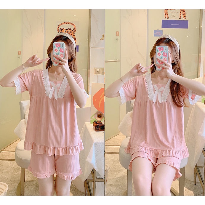 Bộ Đồ Ngủ Tay Ngắn Thiết Kế Đơn Giản Dễ Thương Thời Trang Mùa Hè Cho Nữ