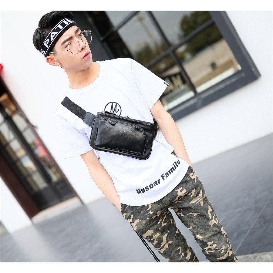 Túi Đeo Chéo Nam Mini Cá Tính Phom Hình Chữ Nhật Bền Đẹp Giá Rẻ Da PU Mềm Mại Chống Nước 3 Ngăn Rộng Rãi Tiện Lợi