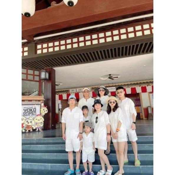 Quần áo đi biển màu trắng, set bộ đũi trắng mặc đôi - mặc nhóm đi chơi biển cho cả nhà ( Hàng cao cấp ) - dongphuc_hn