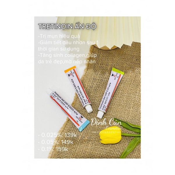 Tretinoin Aret Usp 20g 0,025% 0,05% 0,1% A-Ret gel hỗ trợ mụn chống lão hoá