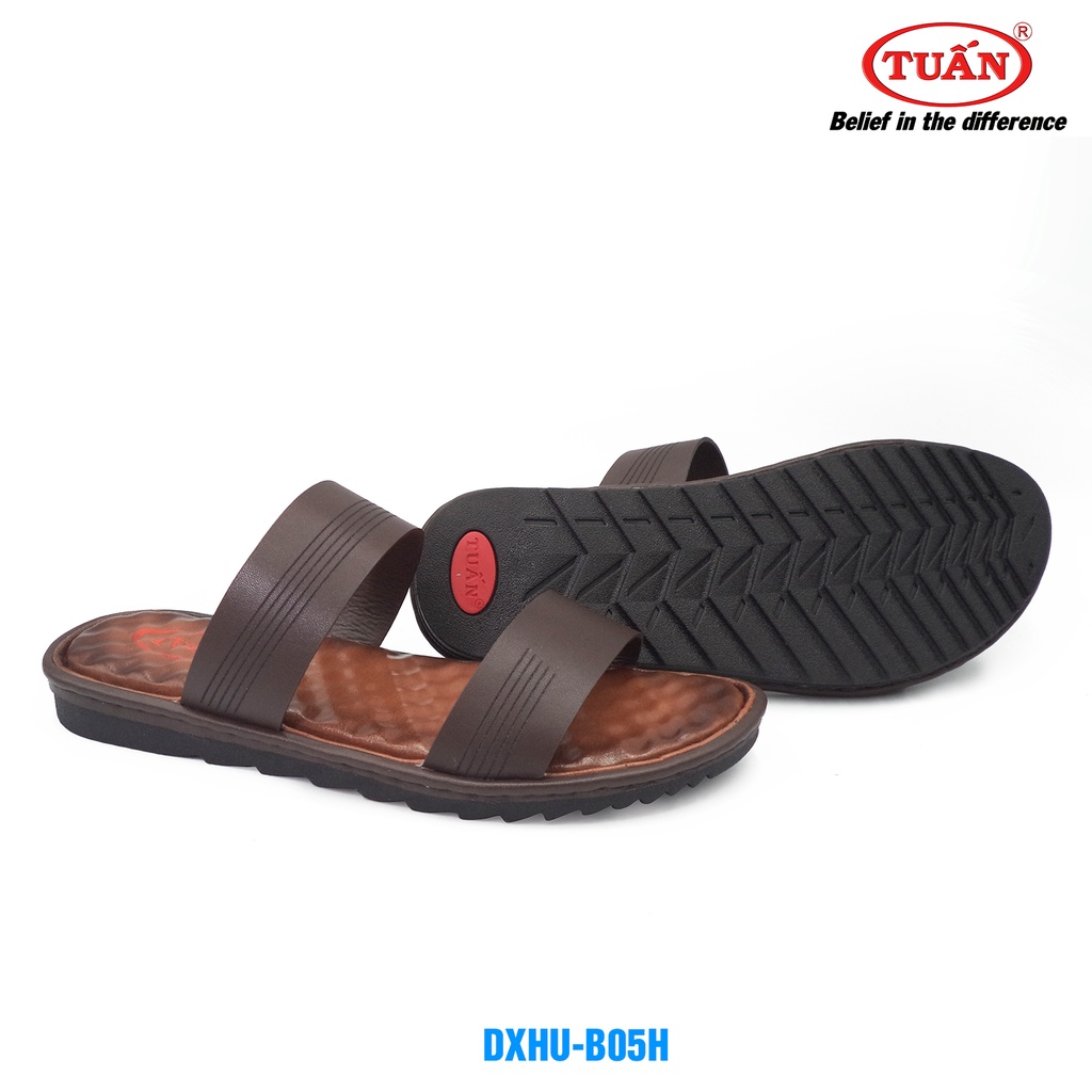 Dép da nam dép quai ngang da tự nhiên mặt mát xa thương hiệu Tuấn DXHU-05H