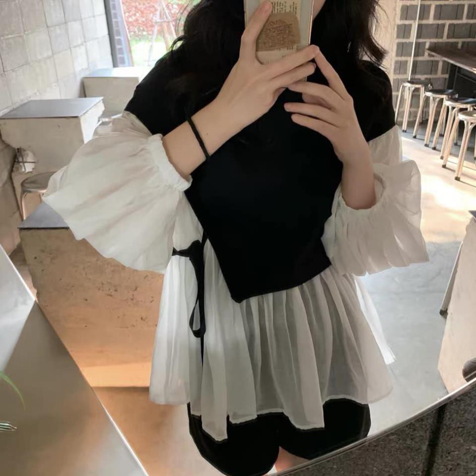 [Loại 1- XẢ KHO] Áo babydoll ulzzang dài tay giấu dáng cực tiểu thư hot trend- áo babydoll nơ eo | BigBuy360 - bigbuy360.vn