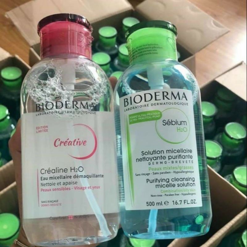 Nước Tẩy Trang Bioderma Hồng, Xanh Crealine H2O 500ML Limited .
