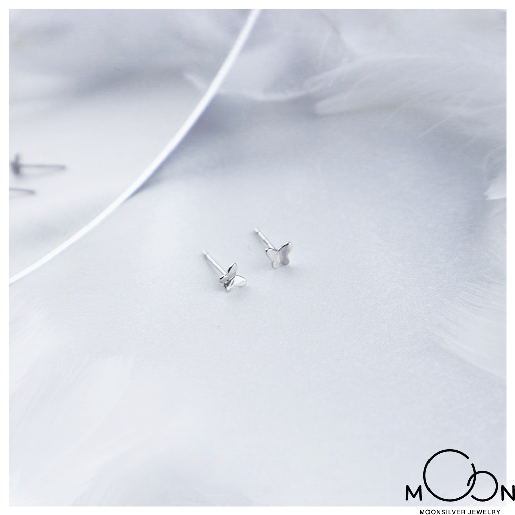 Khuyên tai bạc 925 bông tai bạc nữ nụ hình cánh bướm butterfly đẹp moonsilver
