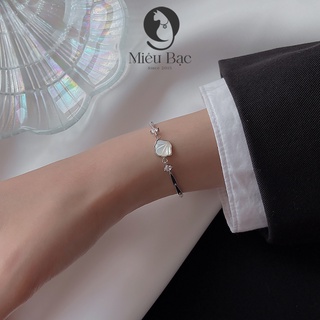 Lắc tay bạc nữ Miêu Bạc Vỏ sò đá moonstone chất liệu bạc 925 trang sức phụ kiện L000146