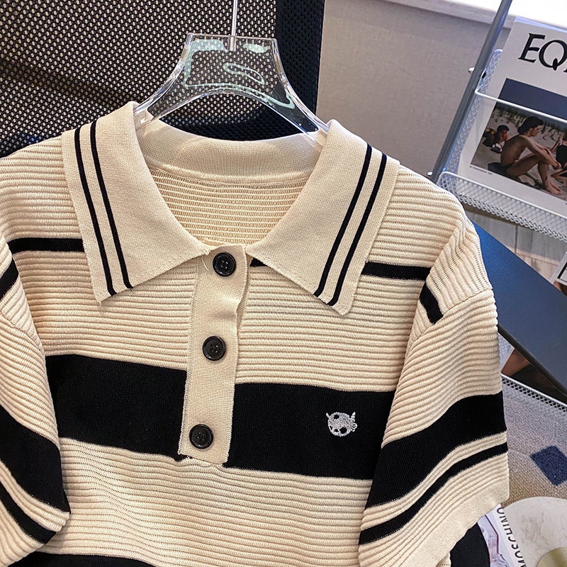 Áo polo Ngắn Tay Họa Tiết Sọc Ngang Thời Trang Dành Cho Nữ