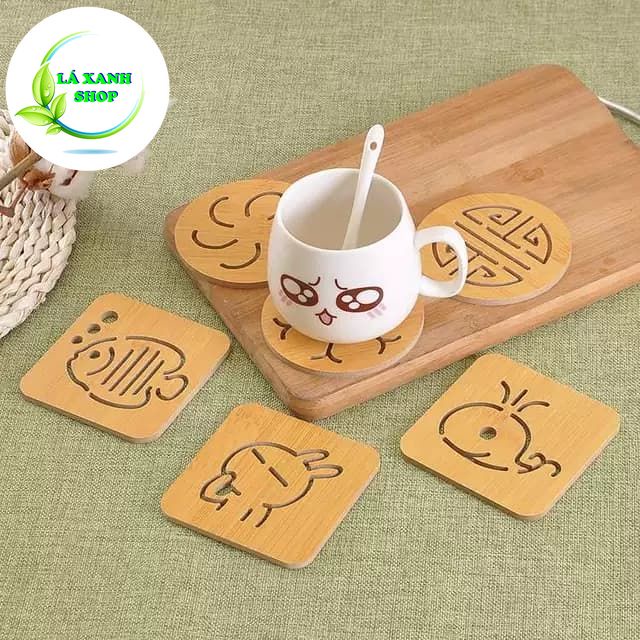 Miếng Lót Cốc, Ly, Tách CHẤT LIỆU GỖ Kiểu Mới (Size 9.5cm) - Lót Đồ Uống Trà, Cafe Cá Tính