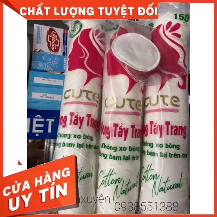 Bông tẩy trang tròn CUTE 150 miếng +1 FREESHIP thiết kế tròn ,bông mềm mịn ,không kích ứng da sài cực đã [ tận gốc ]